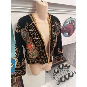 OUTSTANDING VINTAGE 60's VELVET FOLK JACKET MIRRORS, METALLIC EMBROIDERY